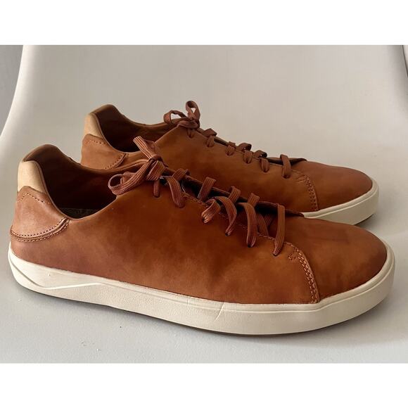 OluKai Laeʻahi Lī Lī Leather Sneakers Men\'s 9.5 Fox Brown Casual Shoes